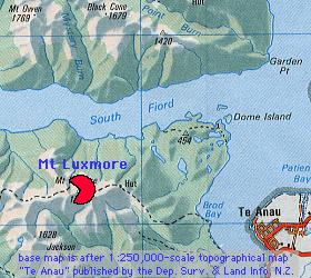index map of Mt Luxmore